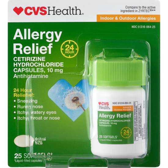 CVS Health 24HR Allergy Relief Cetirizine HCl Softgels, 25 CT