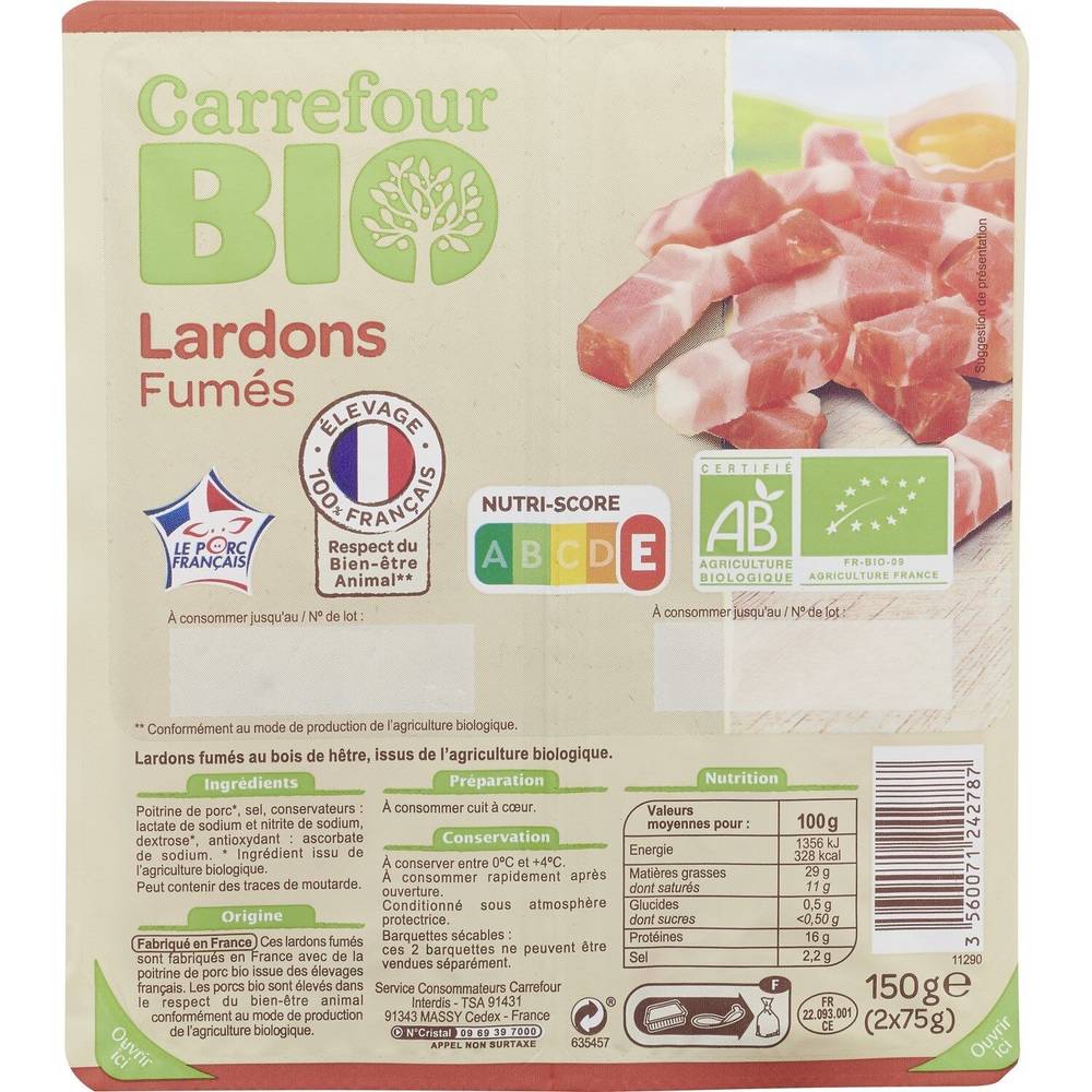 Carrefour Bio - Lardons fumés (2 pièces)