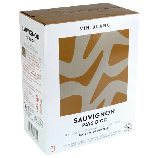 Sauvignon Pays d'Oc IGP HVE, vin blanc franprix 3L