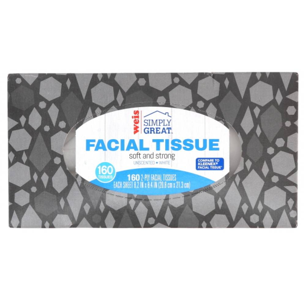 Weis Simply Great Facial Tissues, 8.2 x 8.4 In (160 ct)