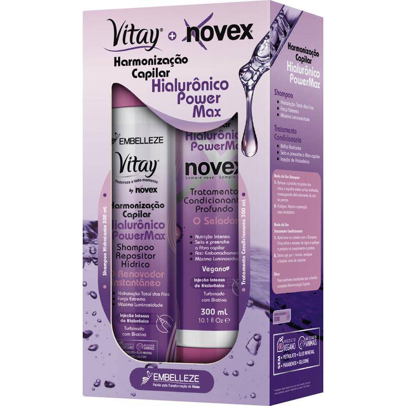 Embelleze kit shampoo e condicionador vitay + novex hialurônico power max (2x300ml)