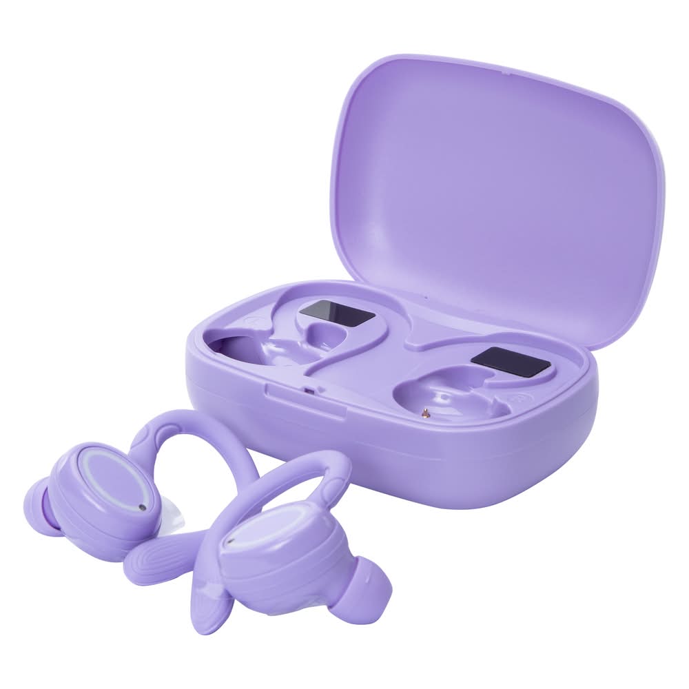Water-Resistant Bluetooth® LED Earbuds With Microphone & Sport Hooks Purple