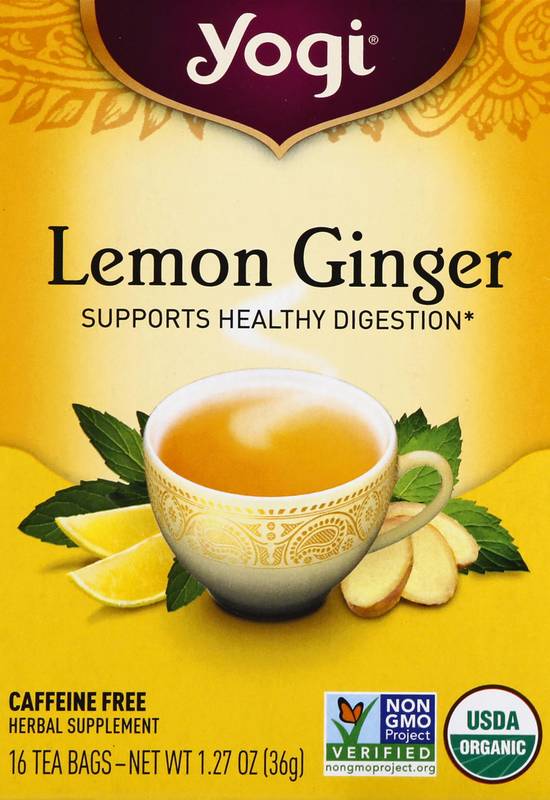 Yogi Caffeine Free Lemon Ginger Herbal Supplement Tea Bags (16 ct, 1.27 oz)