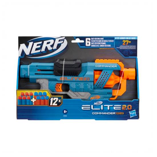 Nerf Elite 2.0 Commander Rd-6 Blaster, 12 Official Nerf Darts, 6-dart Rotating Drum, Tactical Rails