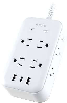 Philips 8-Outlet 3-USB Port Surge Protector, 6', 3120 Joules, White (SPP3245W/37)