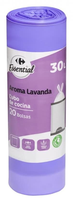 Bolsas de Basura Lavanda Plástico Reciclado CARREFOUR Essential 30 l. 20 ud