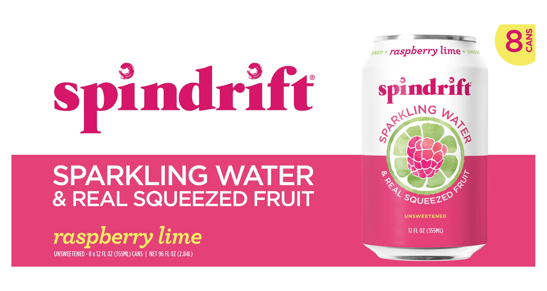 Spindrift Sparkling Water, Raspberry-Lime (8 x 12 fl oz)