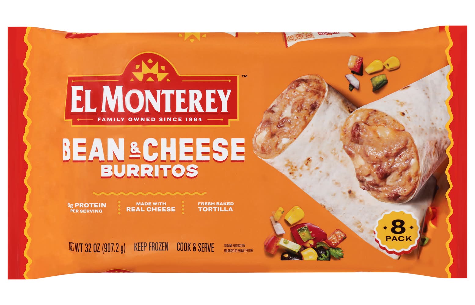 El Monterey Burritos, Bean & Cheese (32 oz, 8 ct)
