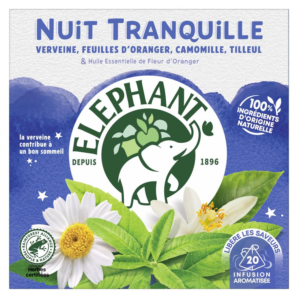 Elephant - Thé infusion nuit tranquille (30 g) (feuilles d'oranger - camomille - verveine - tilleul)