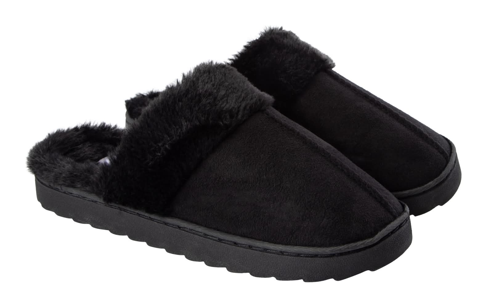 Juniors Fur Scuff Slippers 8 Black