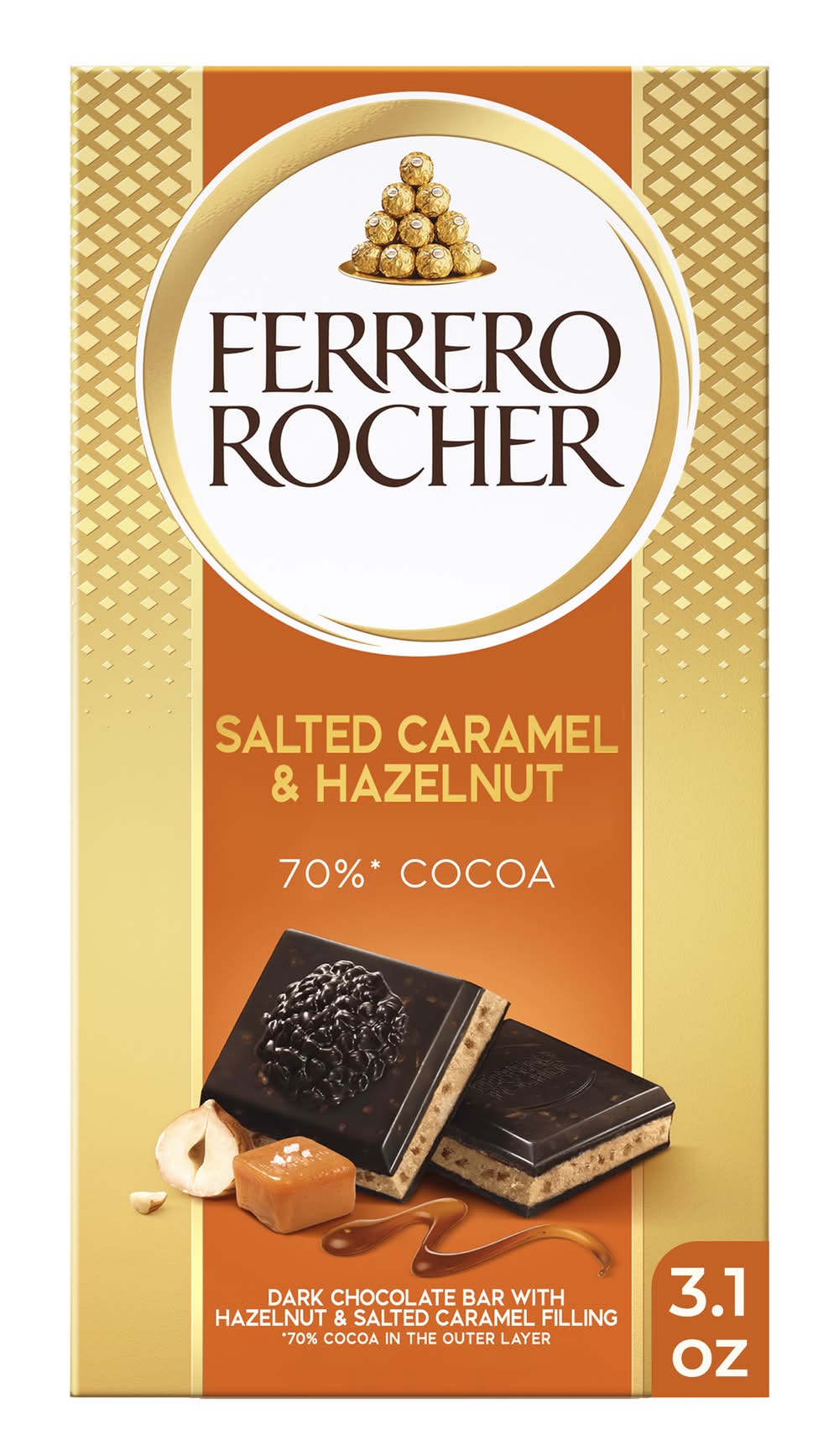 Ferrero Rocher Dark Chocolate Bar, Hazelnut & Salted Caramel (3.1 oz)