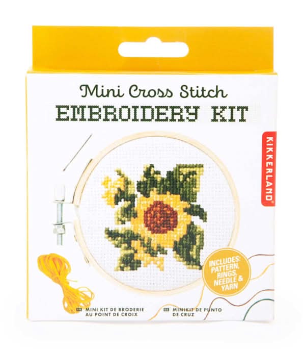 Kikkerland Design Sunflower Mini Cross Stitch Embroidery Kit