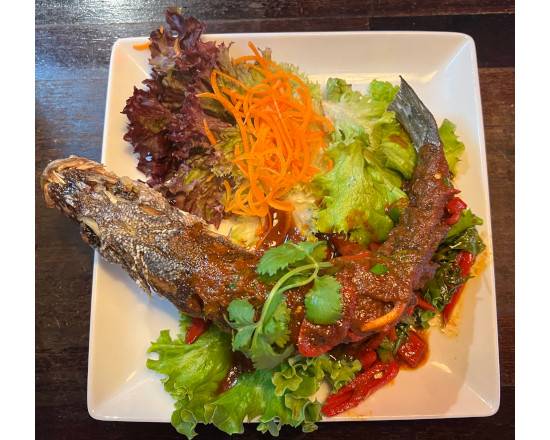 Stir Fried red curry with Sea bass