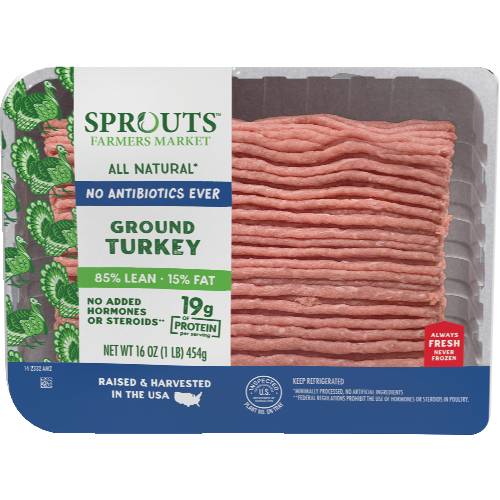 Sprouts All Natural No Antibiotics Ever Ground Turkey 85% Lean 15% Fat