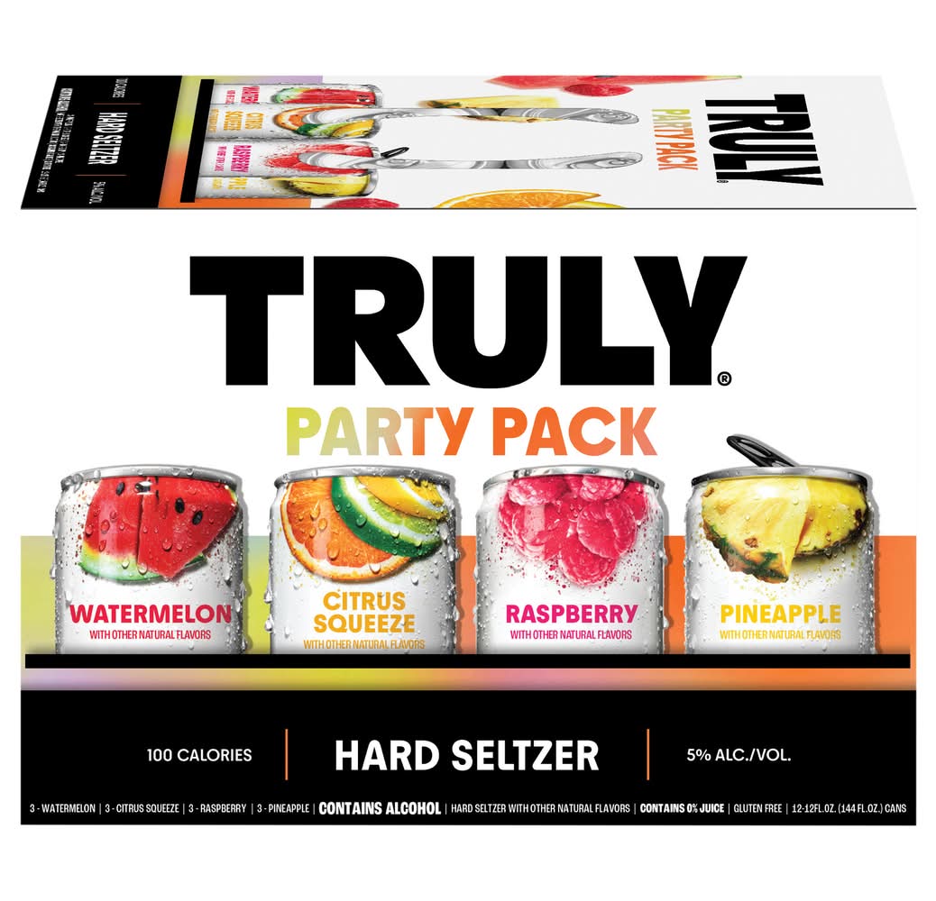 Truly Gluten Free Hard Seltzer Variety Party pack, Watermelon Citrus Squeeze Raspberry Pineapple (12 x 12 fl oz)