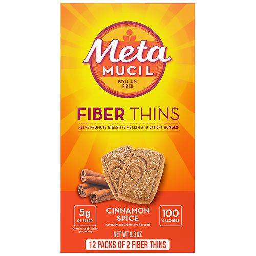 Metamucil Fiber Thins, Daily Psyllium Husk Fiber Supplement, Supports Digestive Health Cinnamon Spice - 0.77 oz x 12 pack