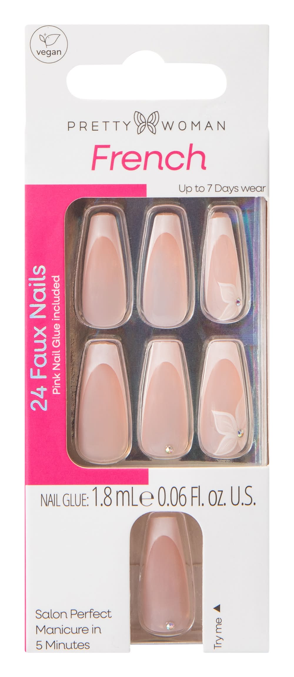 Pretty Woman French Nails Set White Flower