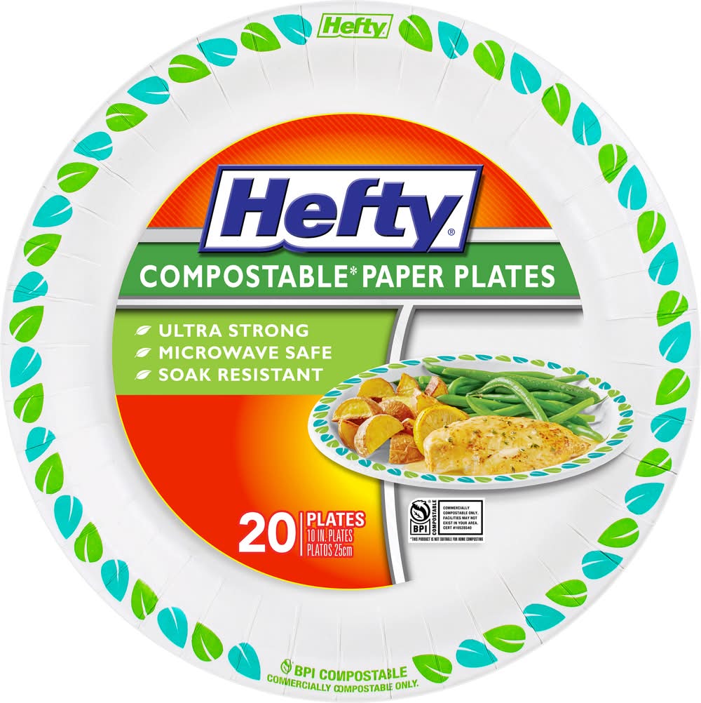 Hefty Compostable Printed Paper 10 Inches Plates