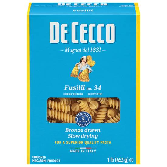 De Cecco Fusilli No.34 Slow Dried Pasta