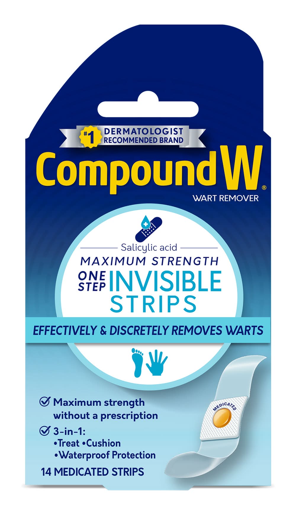 Compound W Maximum Strength One Step Invisible Wart Remover Medicated Strips (14 ct)