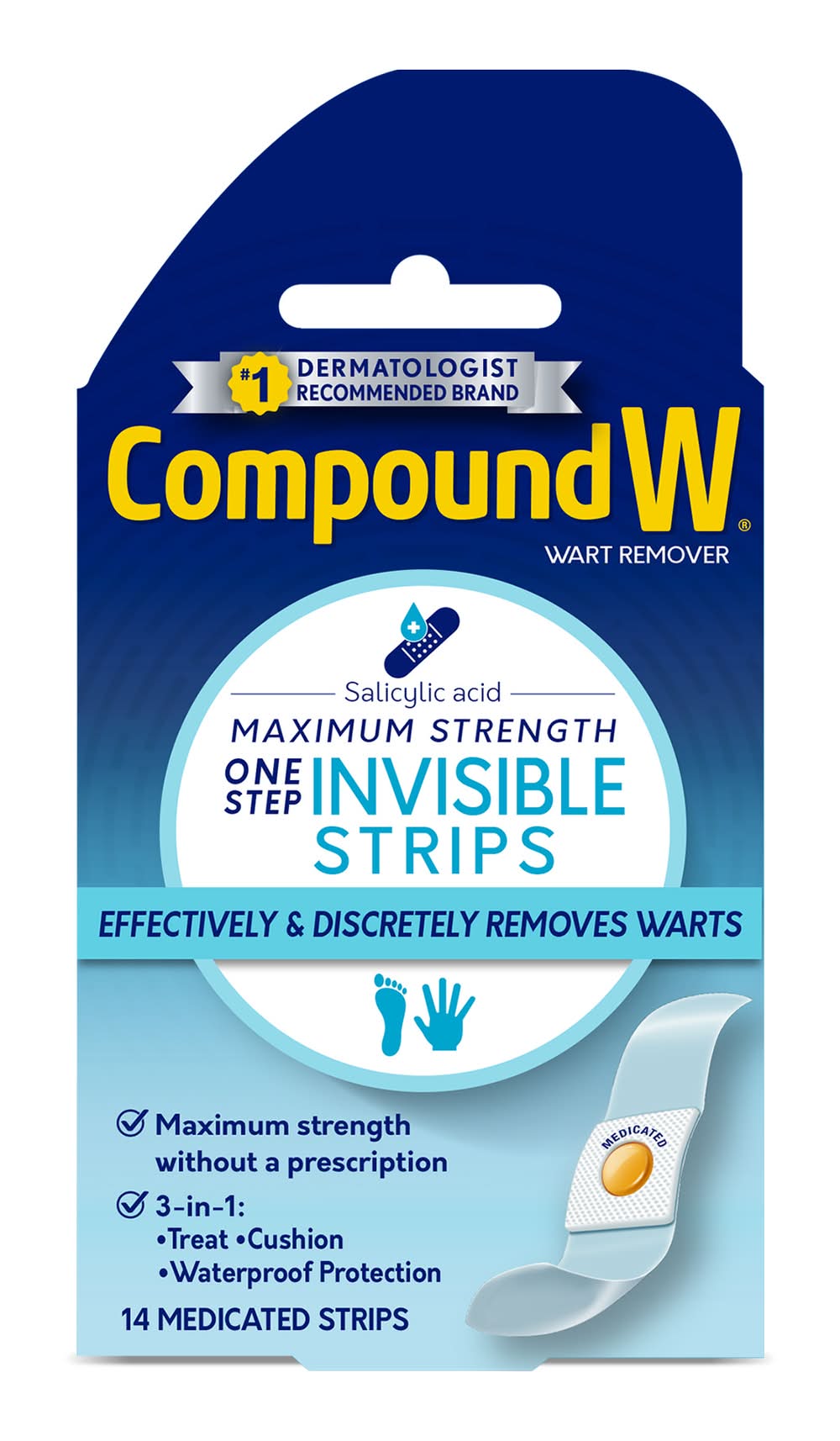 Compound W Maximum Strength One Step Invisible Wart Remover Medicated Strips (14 ct)