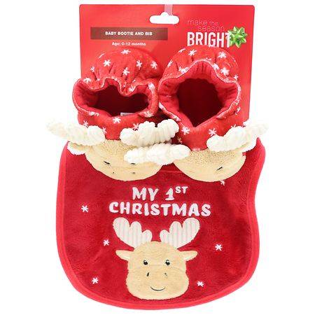 Festive Voice Make The Season Bright First Christmas Bib/Booties - 1.0 set