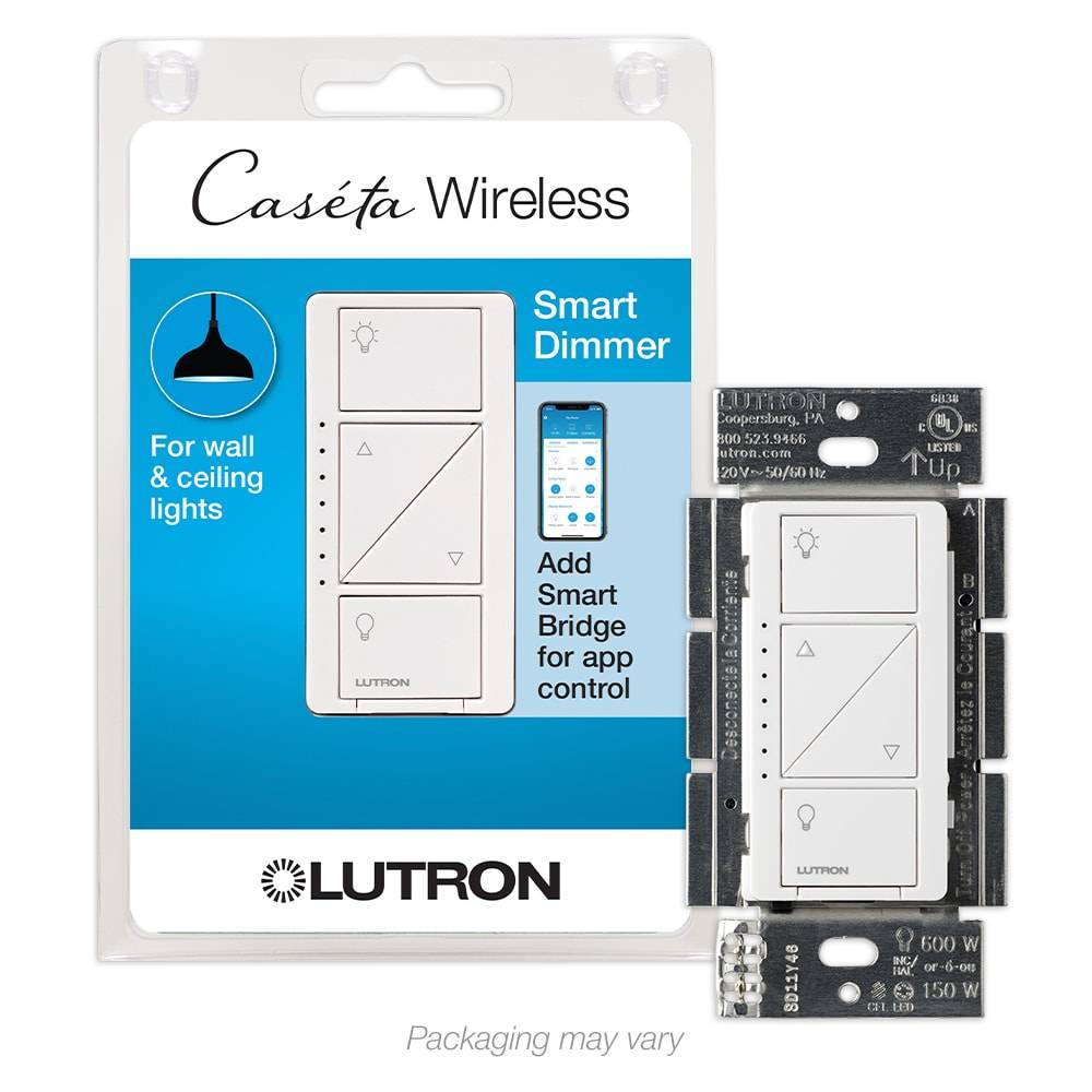 Lutron Caseta Smart Lighting Single-pole/3-way Smart with LED Decorator Light Dimmer Switch, White | PD-6WCL-WH-R