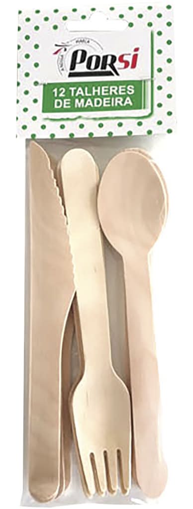 PorSi - Talheres de madeira, 12 unidades (6 garfos + 6 facas)