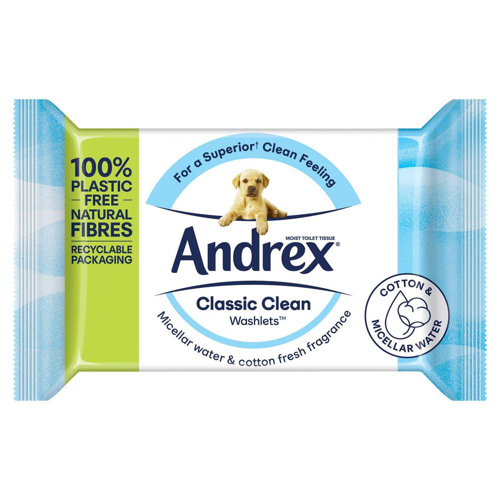 Andrex Classic Clean Washlets Flushable Moist Toilet Tissue Wipes Single Pack 36 Sheets