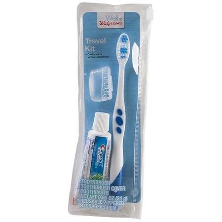 Walgreens Travel Kit with Toothbrush, Cover, Toothpaste, and Reusable Storage Pouch - 1.0 ea
