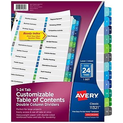 Avery Ready Index Tab Double Column Binder Dividers With Customizable Table Of Contents