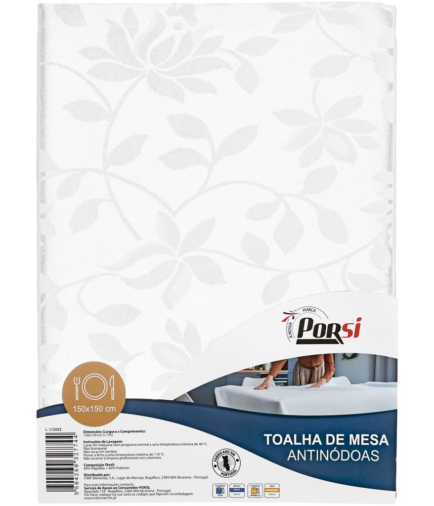 PorSi - Toalha de Mesa Anti Nódoas Branca, dim.: 150 x 150 cm