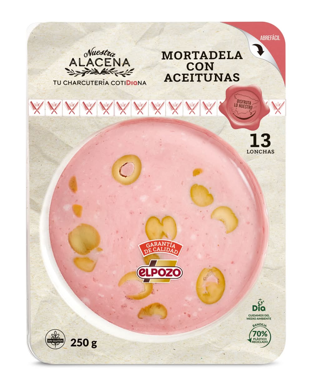 Mortadela Con Aceitunas Dia Nuestra Alacena Sobre 250 G