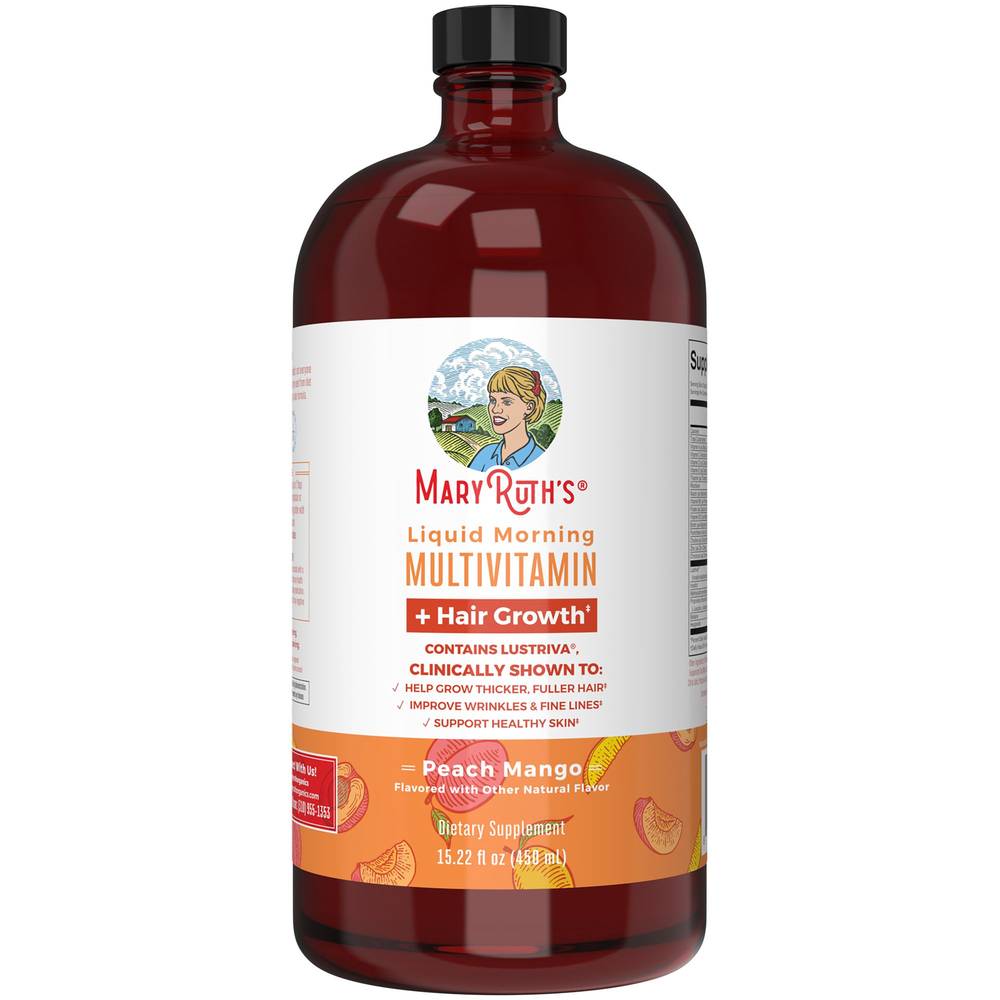 MaryRuth's Liquid Morning Multivitamin + Hair Growth, Peach Mango (15.22 fl oz)