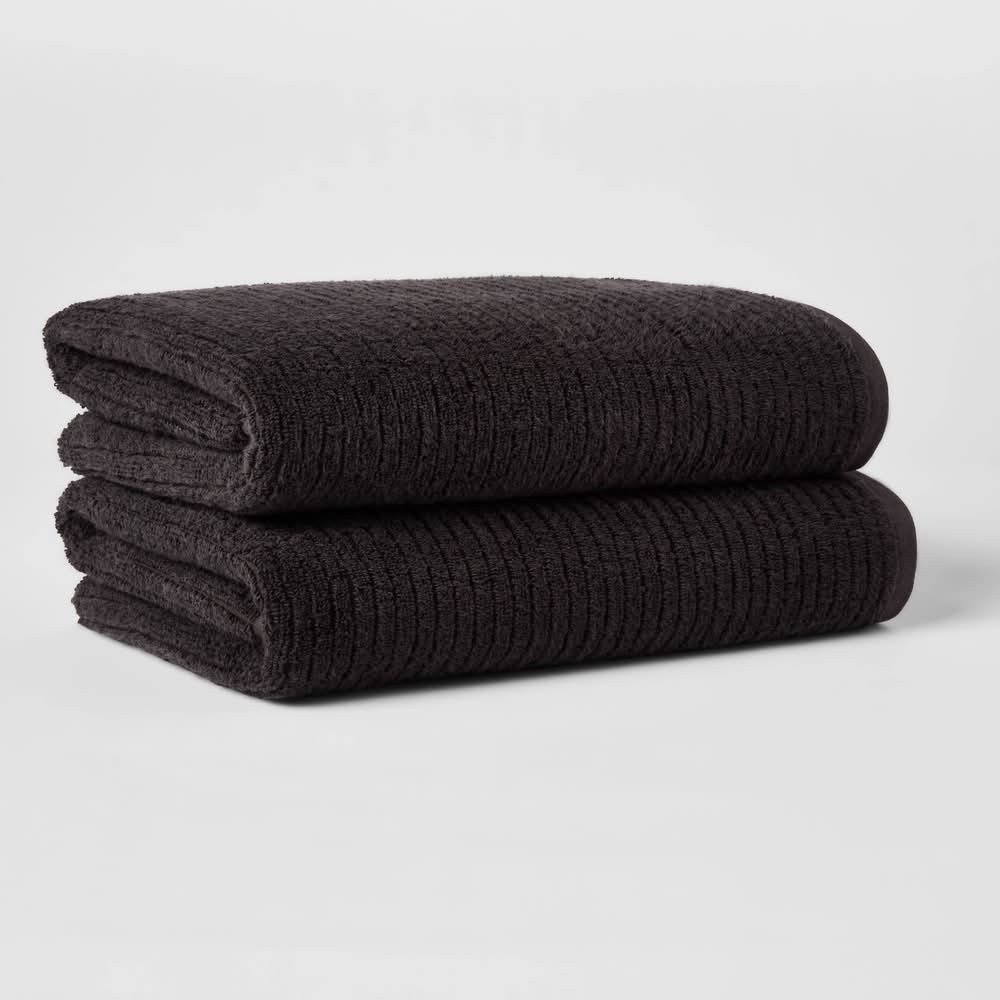 Threshold Quick Dry Ribbed Bath Towel Set, Washed Black (2 ct)
