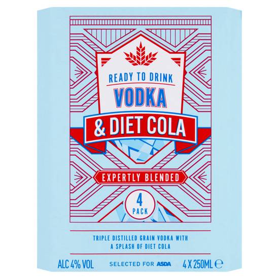 Asda Vodka and Diet Cola Ready To Drink 4x250ml
