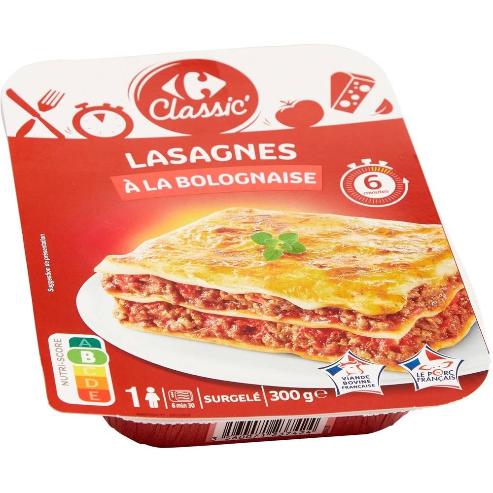 Plat cuisiné lasagnes bolognaise CARREFOUR CLASSIC' - la barquette de 300g