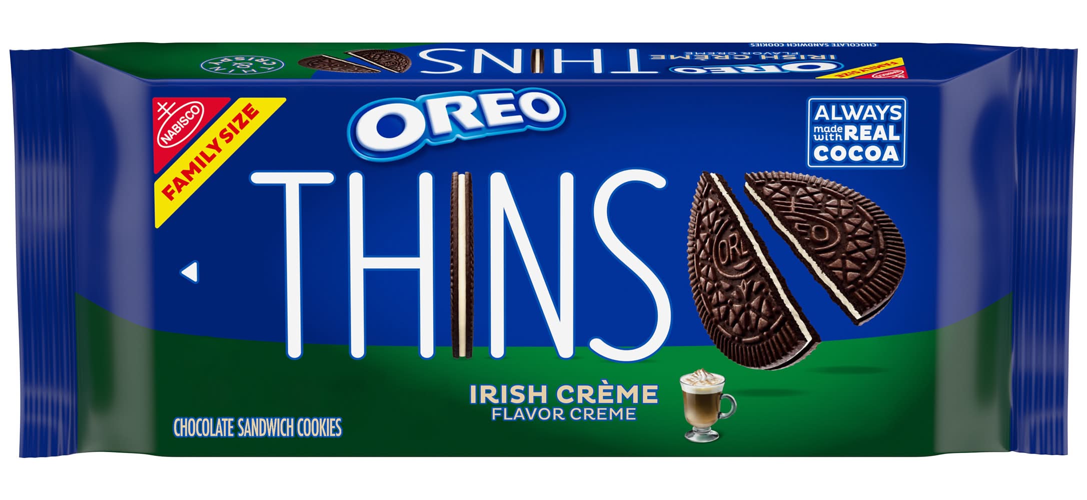 Oreo Family Size Thins Chocolate Sandwich Cookies, Irish Crème (11.78 oz)