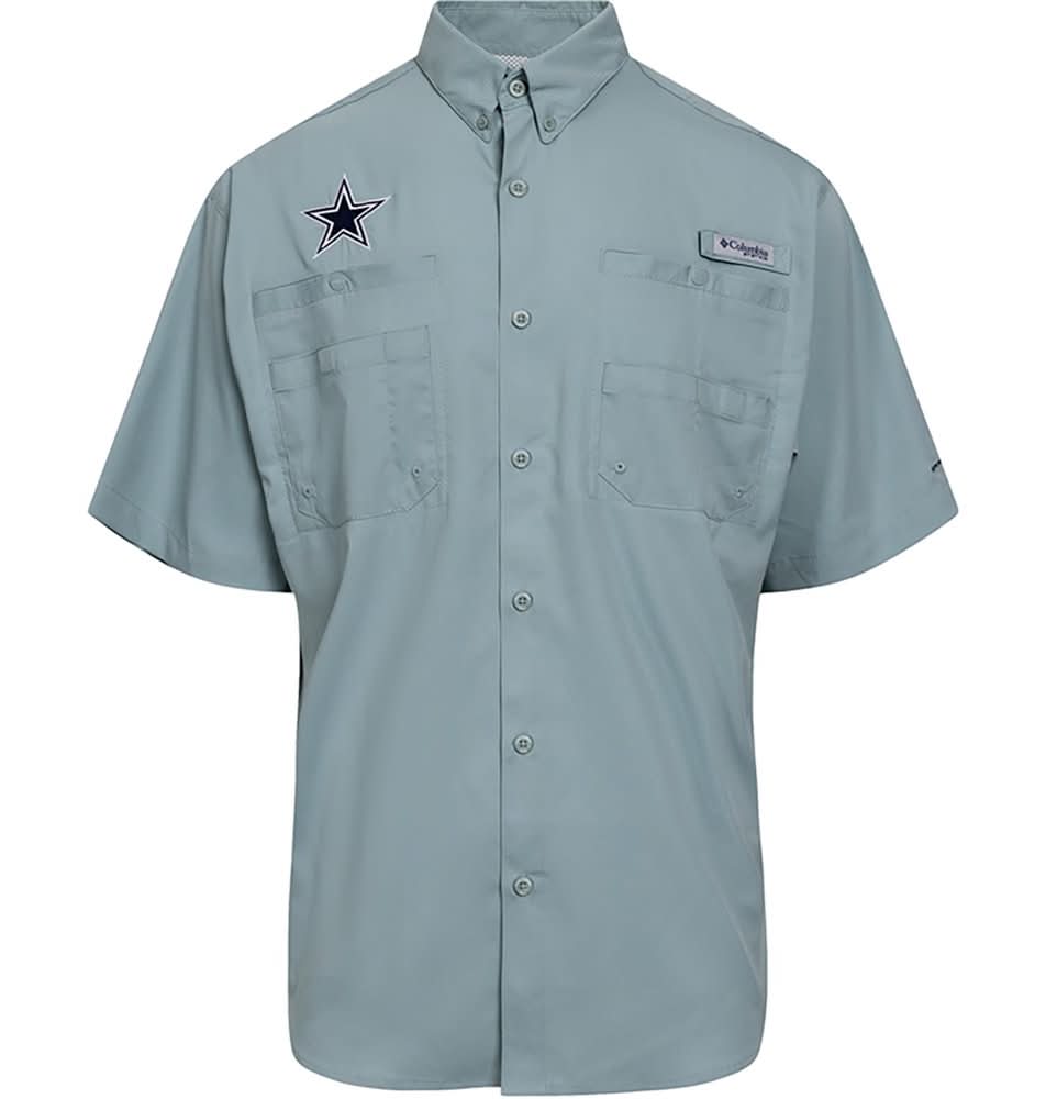 Columbia Sportswear Men's Dallas Cowboys PFG Tamiami Fishing Shirt, Light Blue 01, Medium