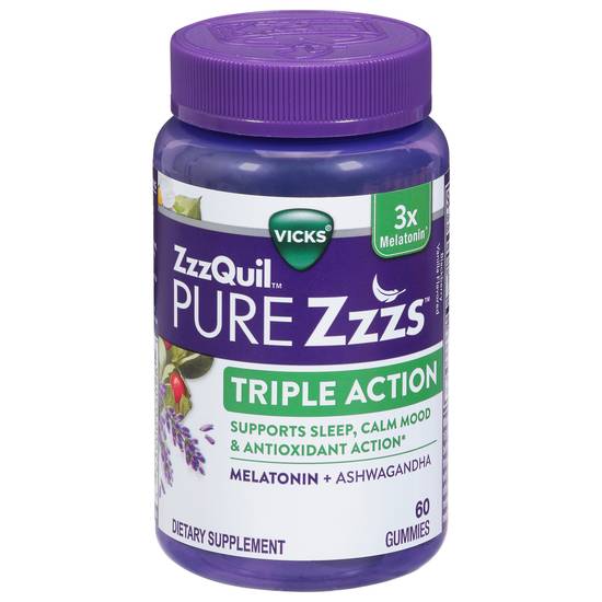 Vicks Pure Zzzs Triple Action Melatonin + Ashwagandha Gummies