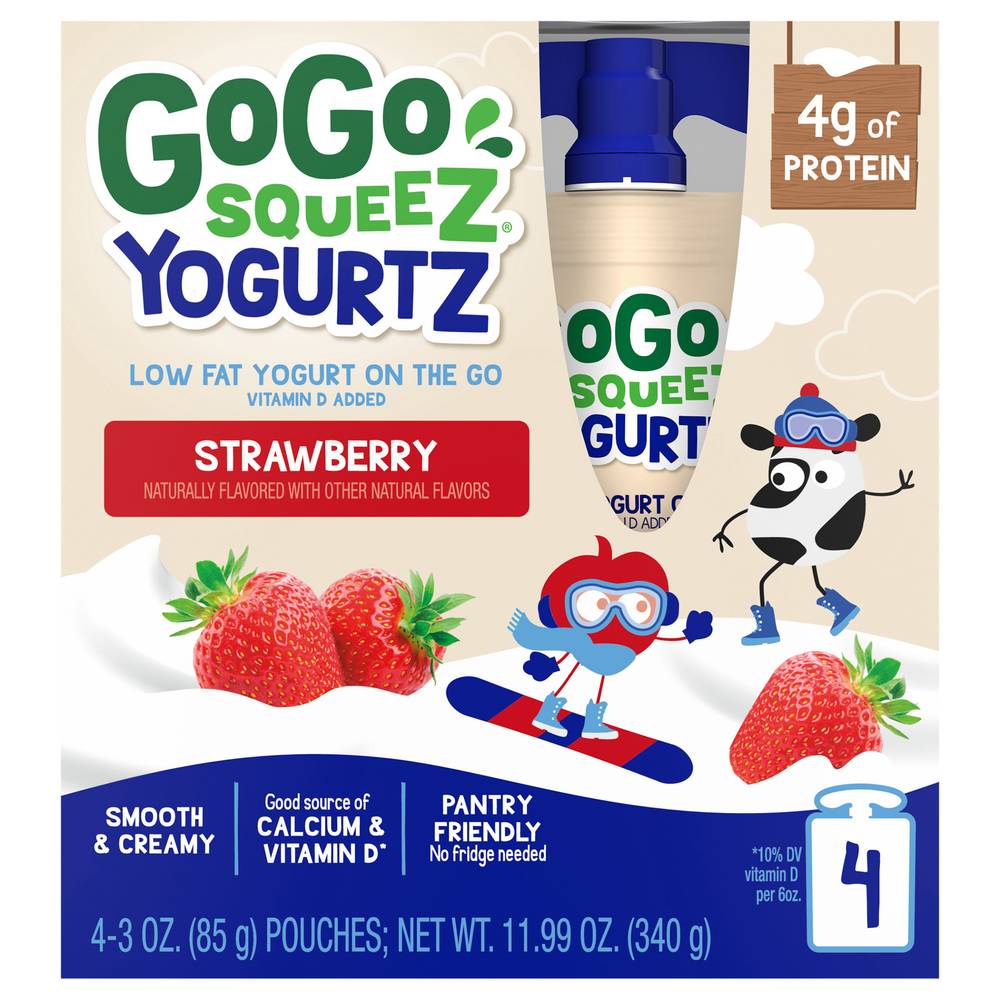 GoGo squeeZ Yogurtz Pouches, Strawberry (3 oz, 4 ct)