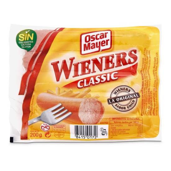Salchichas cocidas wieners Oscar mayer bolsa 200 g