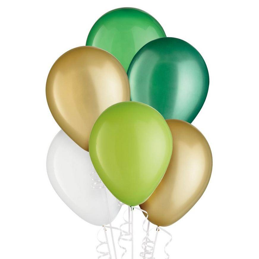 Uninflated 15ct, 11in, St. Patrick's Day 5-Color Mix Latex Balloons - Gold, Greens White