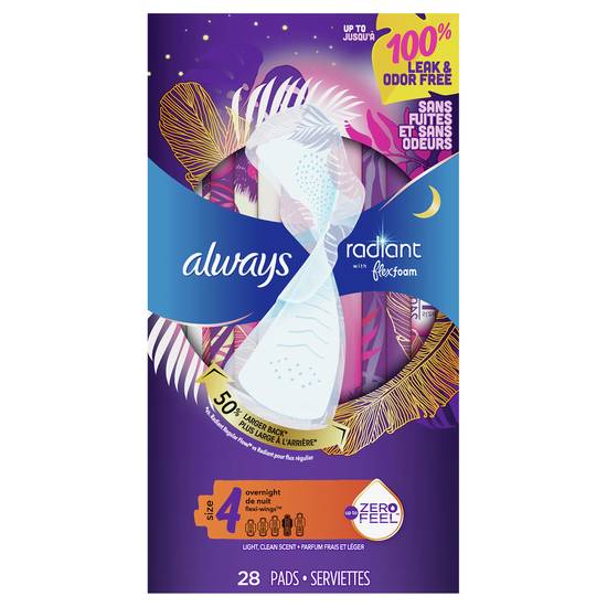 Always Radiant Flexfoam Overnight Pads With Wings (28 pads)