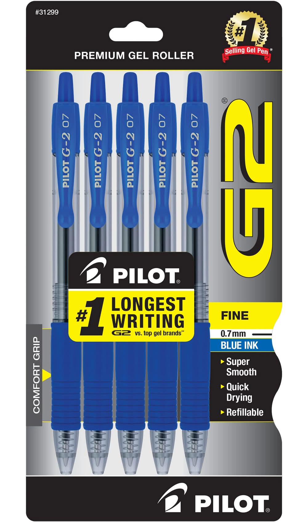 Pilot G2 Fine Point Rolling Ball Gel Pens (Blue) (5ct)