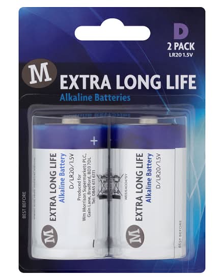 Morrisons D, Extra Long Life Alkaline Batteries (2 pack)