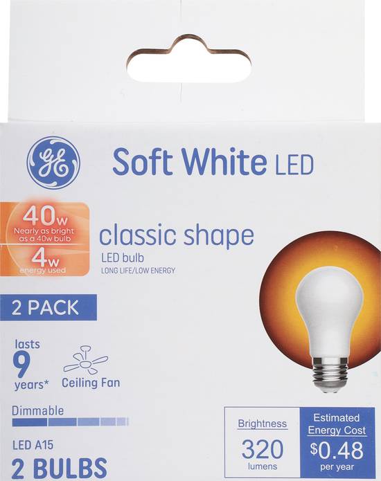 General Electric 4 Watts Soft White Classic Shape Led Light Bulbs (2 ct)