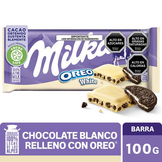 Milka chocolate blanco relleno oreo (barra 100 g)