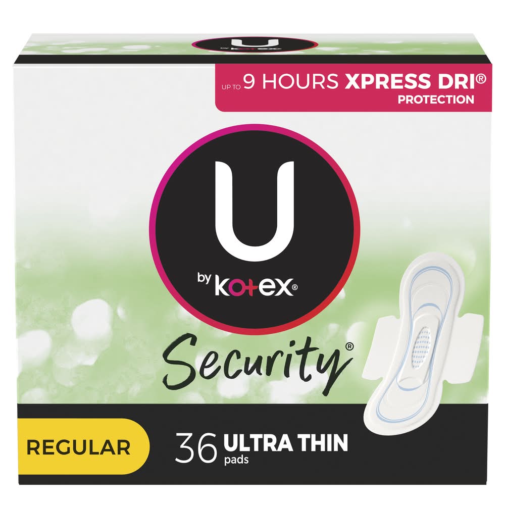U by Kotex Security Regular Ultra Thin Pads + Wings (8 oz, 36 ct)