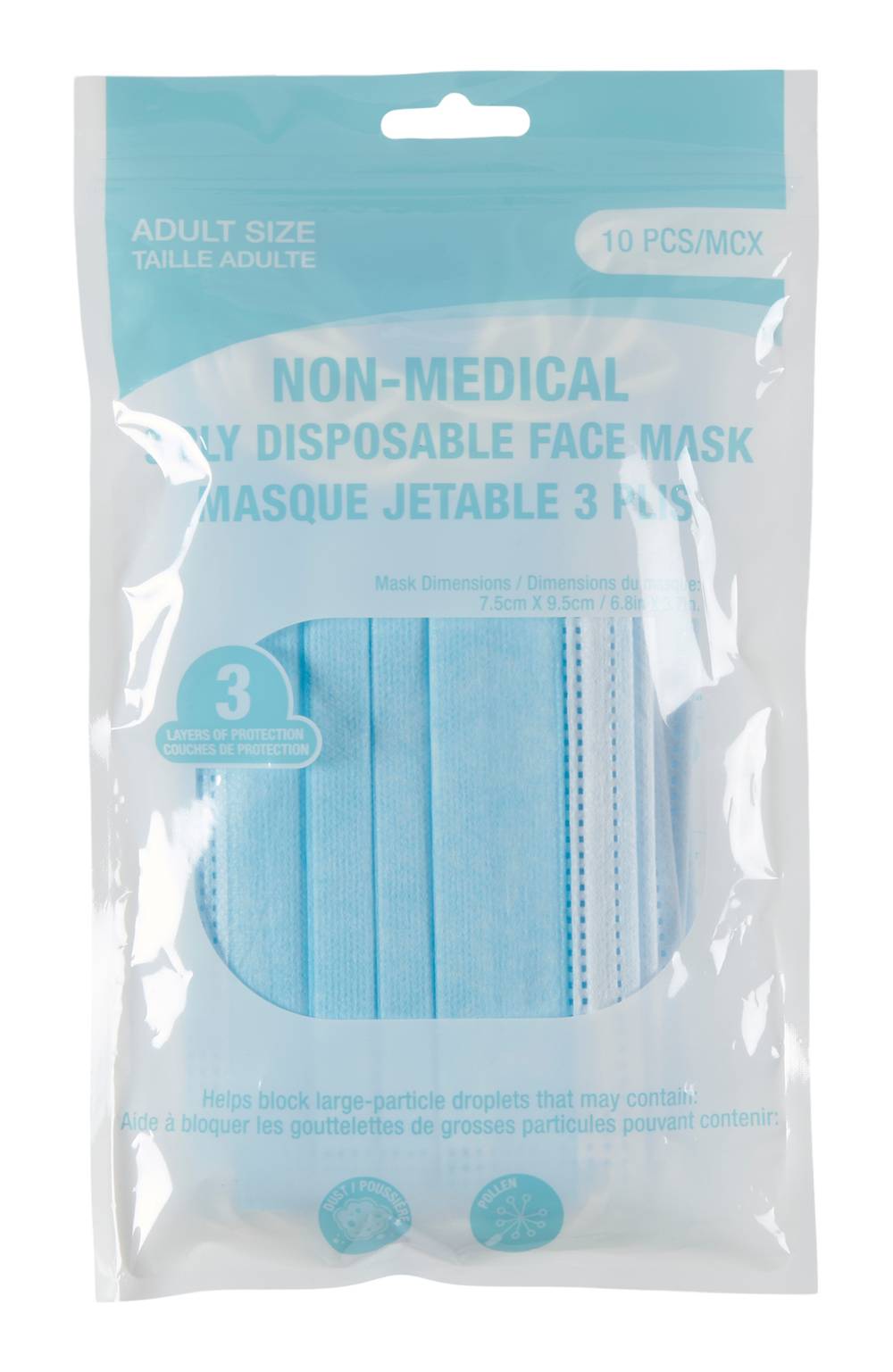 Masques jetables 3plis, emballage de10 / Disposable 3-Ply Face Masks, 10-pack